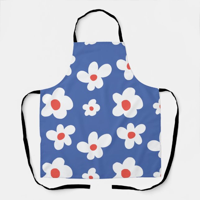 Tablier Blue Daisy Floral Pattern Playful Flower Art (Recto)