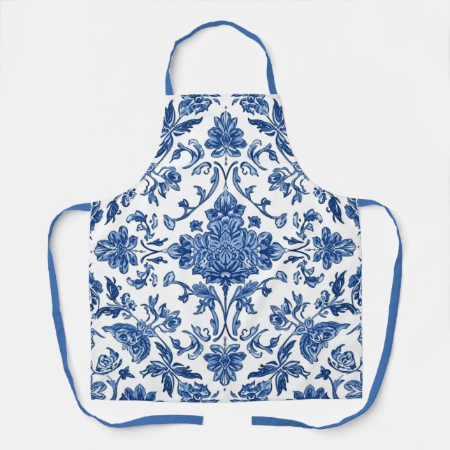 Tablier Blue Floral Chinoiserie White Watercolor (Recto)