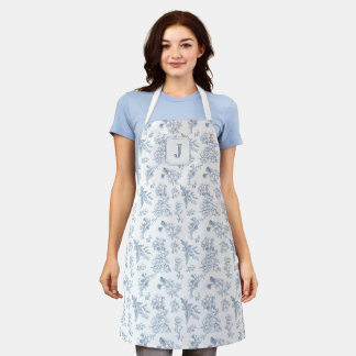 Tablier Blue Floral French Toile Custom Monogram