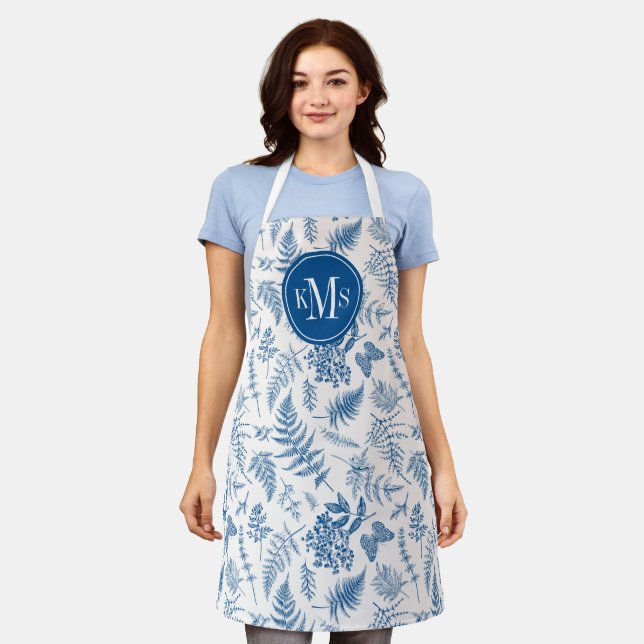 Tablier Blue Garden Butterfly & Floral Garden Motif (Porté)
