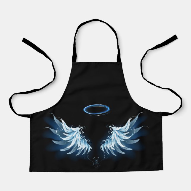 Tablier Blue Glowing Angel Wings on black background (Recto)