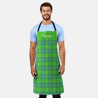 Tablier Blue &green Plaid tartan monogram name