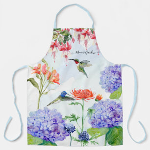 Tablier Blue Hydrangea Floral Hummingbird Mimis Garden Art