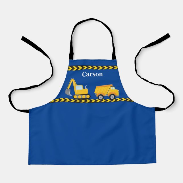 Tablier Blue Kids Construction Véhicule Personnalisé Garço (Recto)