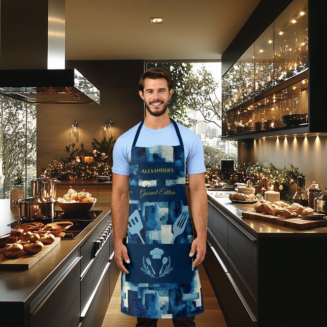 Tablier Blue Monochrome Abstrait - Cuisine culinaire moder (Créateur téléchargé)
