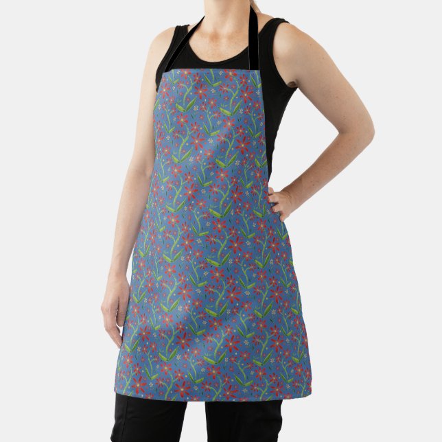 Tablier Blue Sky | Dancing Watercolor Daisies Apron (Insitu)
