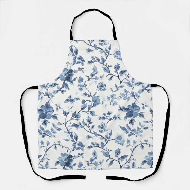 Tablier Blue White Floral Bridal Shower (Recto)
