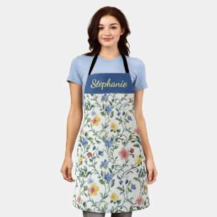 Tablier Blue Yellow Watercolor Fleur sauvage Nom personnal