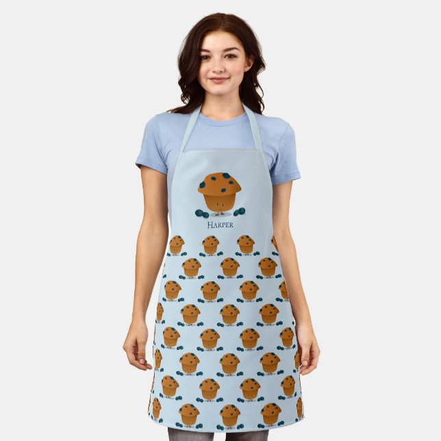 Tablier Blueberry Muffin Food Blue Cartoon Brown (Porté)