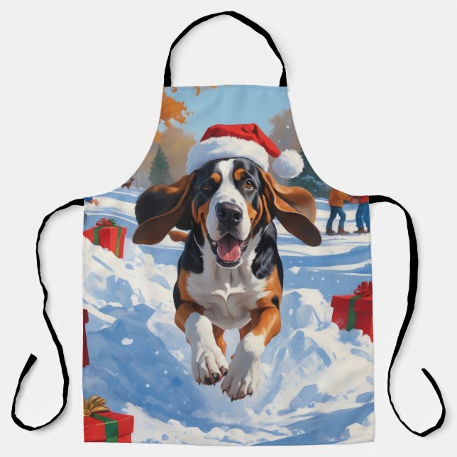 Tablier Bluetick Coonhound Courir dans la neige avec Noël (Recto)