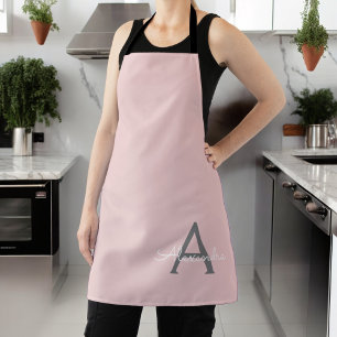 Tablier Blush Rose Gris Moderne Écriture Féminine Monogram