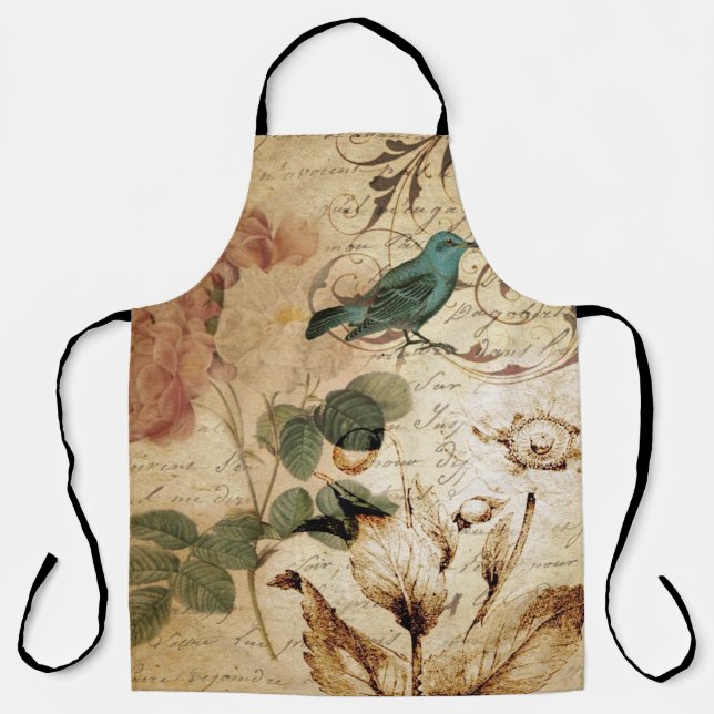 Tablier Bohème chic Paris Scripts oiseau français botaniqu (Recto)