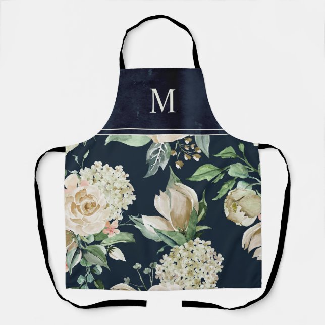 Tablier Boho Aquarelle ivoire Floral Monogramme (Recto)