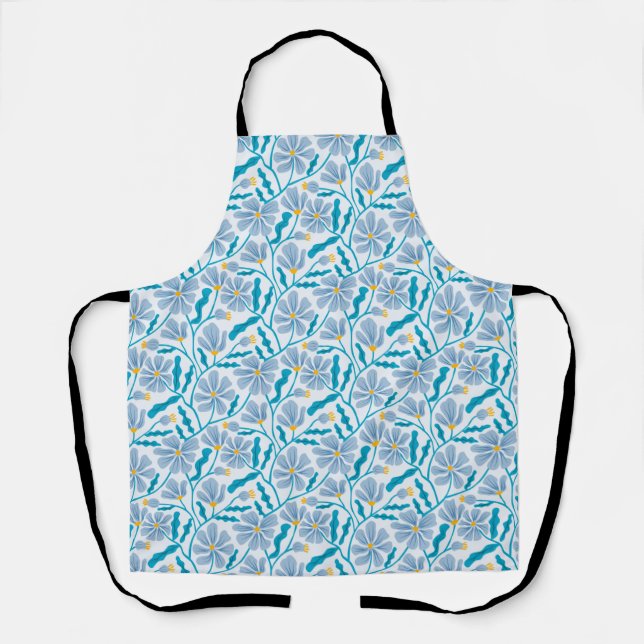 Tablier Boho bleu Abstrait motif floral (Recto)