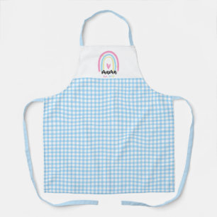 Tablier Boho Bleu Gingham Maman Personnalisée Année de cré