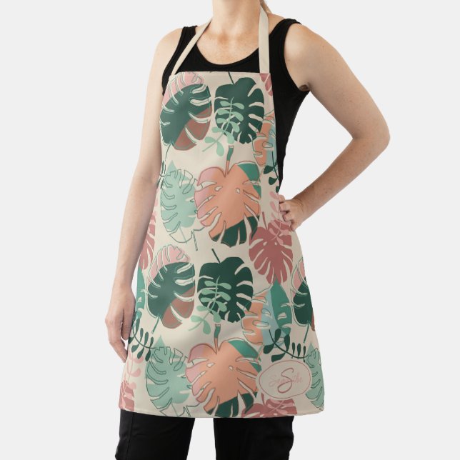 Tablier Boho Chic Motif botanique tropical Monogramme (Insitu)