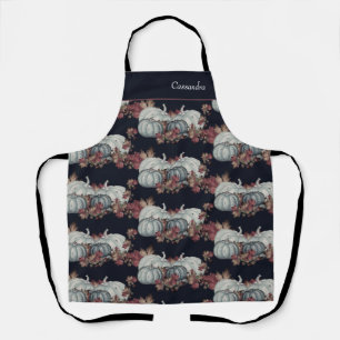 Tablier Boho Fall Blue Navy Aquarelle Citrouille Automne