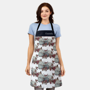 Tablier Boho Fall Blue White Aquarelle Citrouille Automne