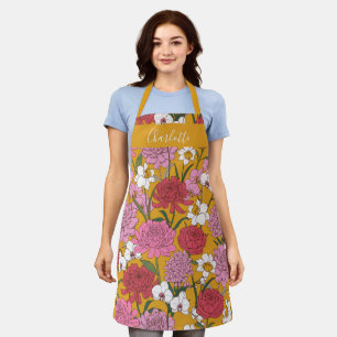 Tablier Boho Floral Garden Jaune Nom personnalisé