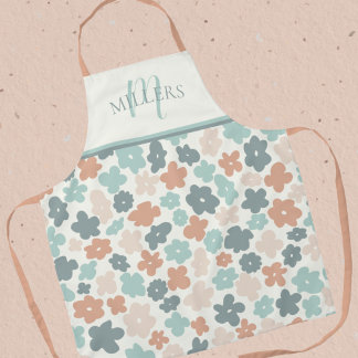 Tablier Boho Floral Imprimer Monogramme Nom de famille