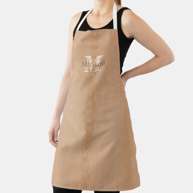 Tablier Bois brun clair grain Monogramme personnalisé (Insitu)