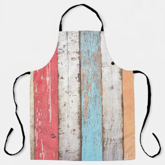 Tablier Bois vintage : Texture criquée multicolore.