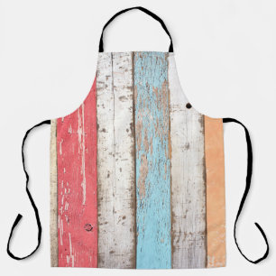 Tablier Bois vintage : Texture criquée multicolore.