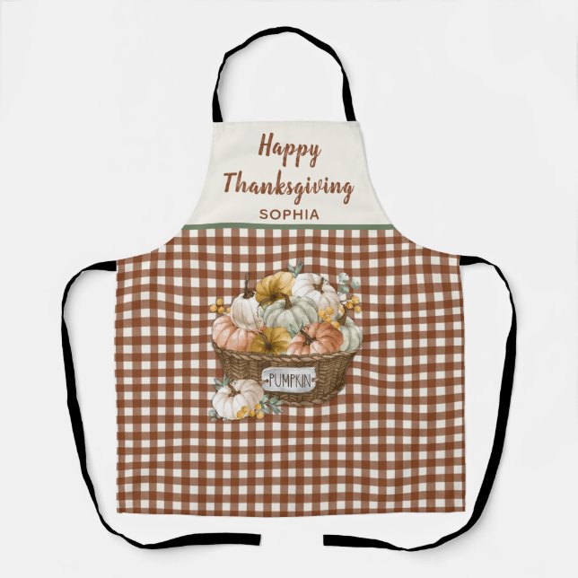 Tablier Bon thanksgiving Brown Plaid Citrouille Automne (Recto)