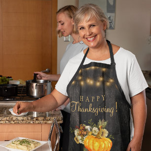 Tablier Bon thanksgiving rustique citrouille bois fleuri