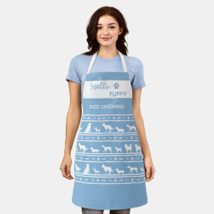 Tablier Bonjour chiot bleu rayé blanc Chien toilettage Ap