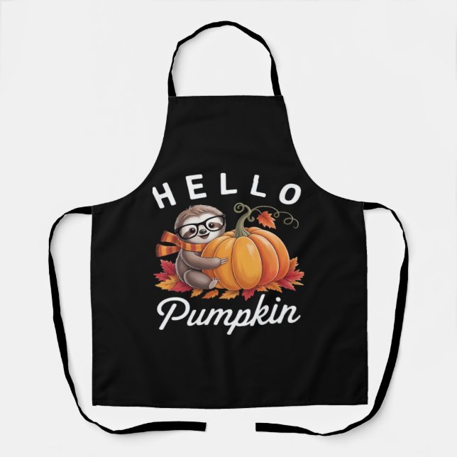 Tablier Bonjour Citrouille - Jolie Automne Sloth Feuilles  (Recto)