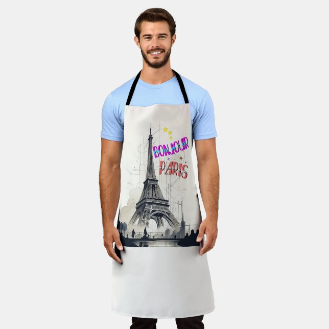 Tablier Bonjour Paris coloré (Porté)