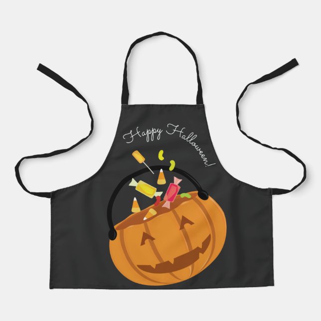 Tablier Bonne Halloween Grey Orange Citrouille Pail Candy (Recto)