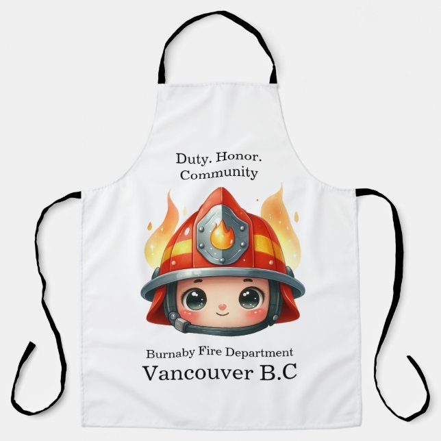 Tablier Bonne mascotte de pompier avec flammes (Recto)