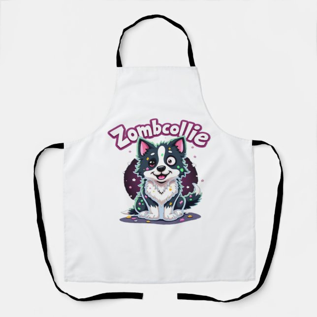 Tablier Bordure Collie BC Chien Zombie Halloween Essentiel (Recto)