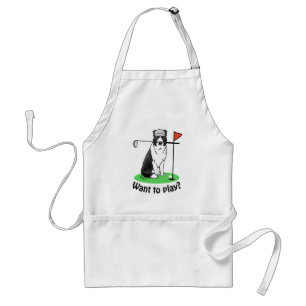 Tablier Bordure Collie Chien Jouer Golf (noir & blanc) Amu