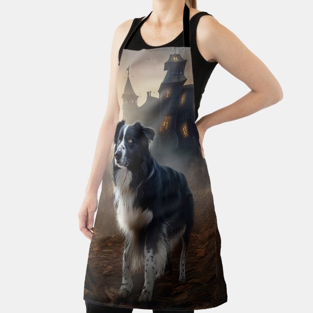 Tablier Bordure Collie Halloween effroi (Insitu)