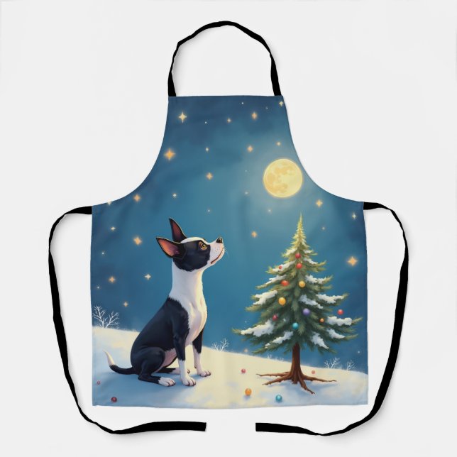 Tablier Boston Terrier Midnight Star-Gazing Christmas (Recto)