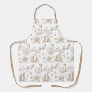 Tablier Boston Toile Tan and White Apron