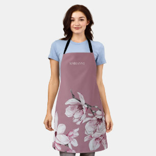 Tablier Botanique Rose Magnolia Personnalisé