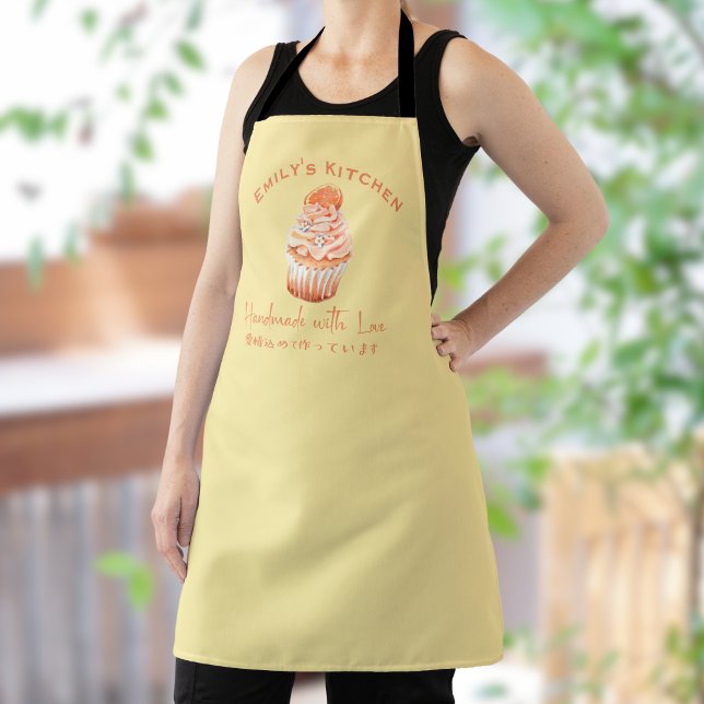 Tablier Boulangerie Boulangerie Cupcake Orange Jaune Aquar (Créateur téléchargé)
