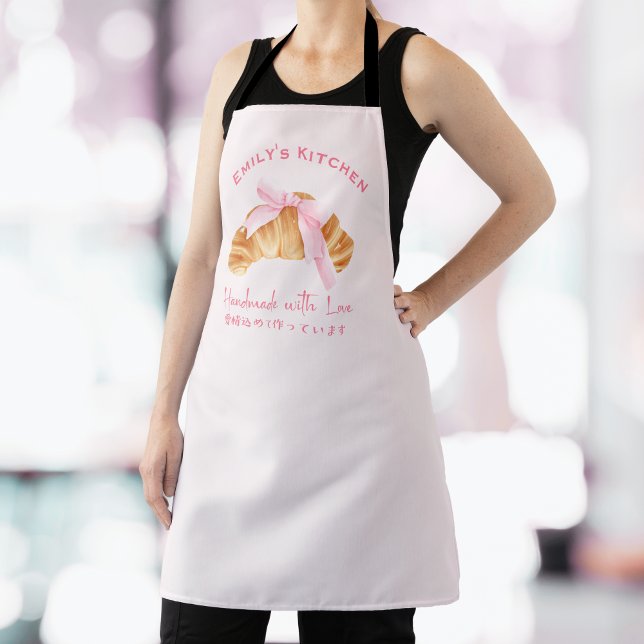 Tablier Boulangerie Croissant Cuisine Rose Coquette Aquare (Créateur téléchargé)