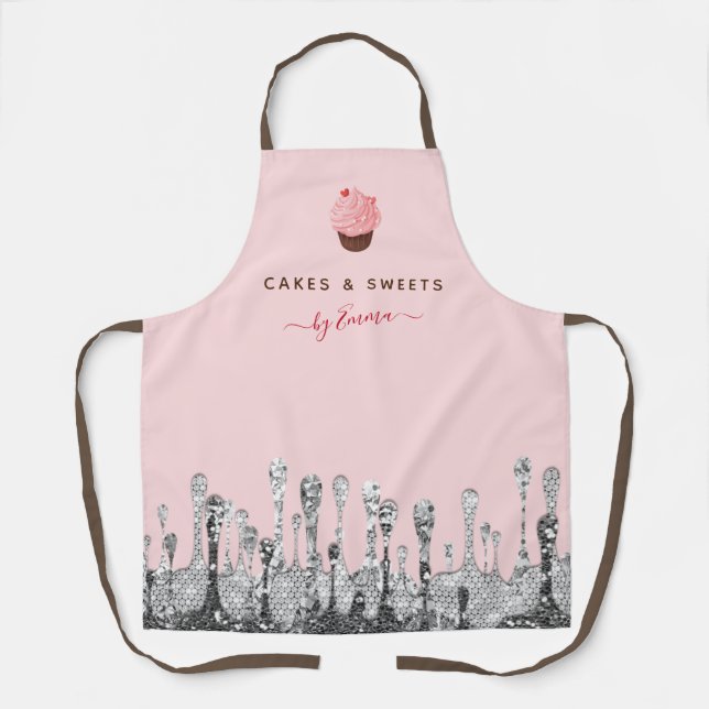 Tablier Boulangerie de cupcake rose doux Parties scintilla (Recto)