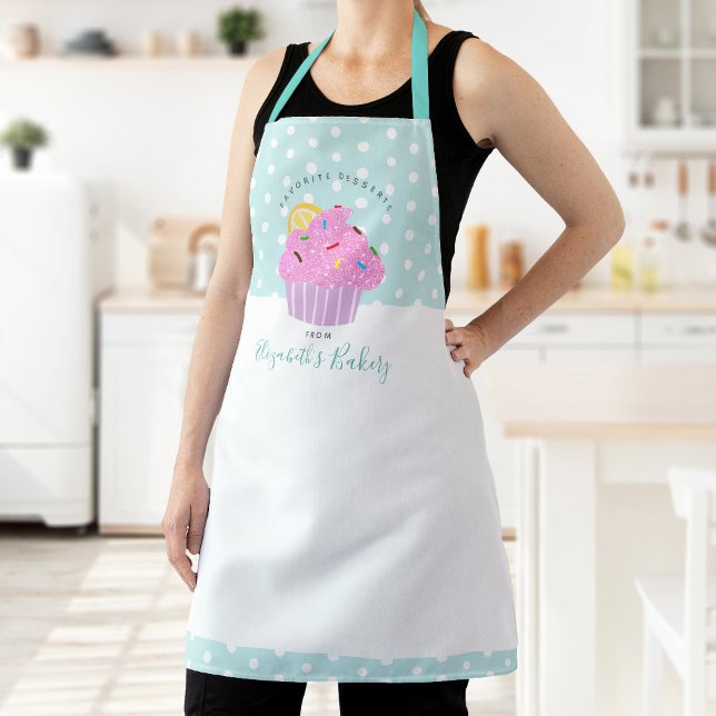 Tablier Boulangerie de Cupcake Rose Sucré Dessert Turquois (Créateur téléchargé)
