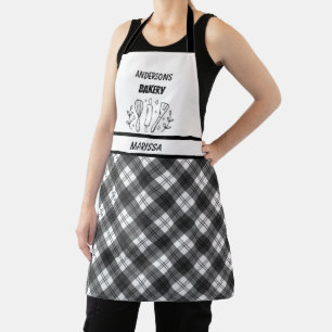 Tablier Boulangerie personnalisable Nom Plaqué noir & blan