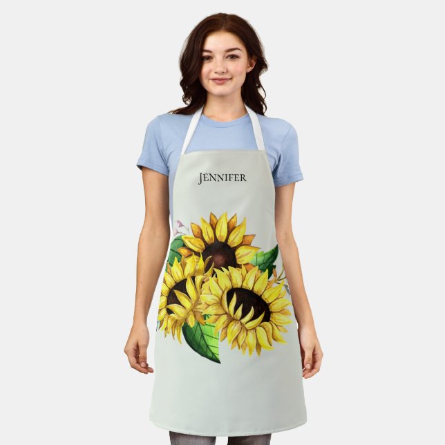 Tablier Bouquet de tournesol jaune en aquarelle (Porté)