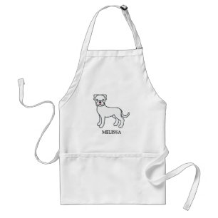 Tablier Boxe blanche mignonette chien de dessin et nom per
