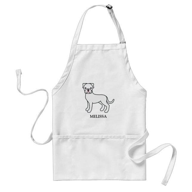 Tablier Boxe blanche mignonette chien de dessin et nom per (Devant)