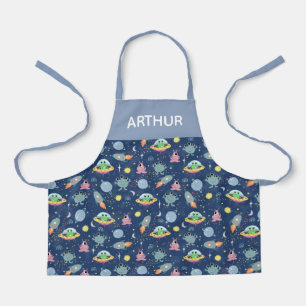 Tablier Boys Blue Cute Space Alien Motif et nom