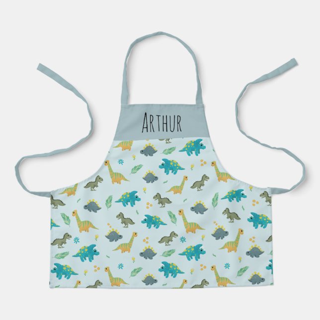 Tablier Boys mignonne Moderne Motif Dinosaure Bleu (Recto)
